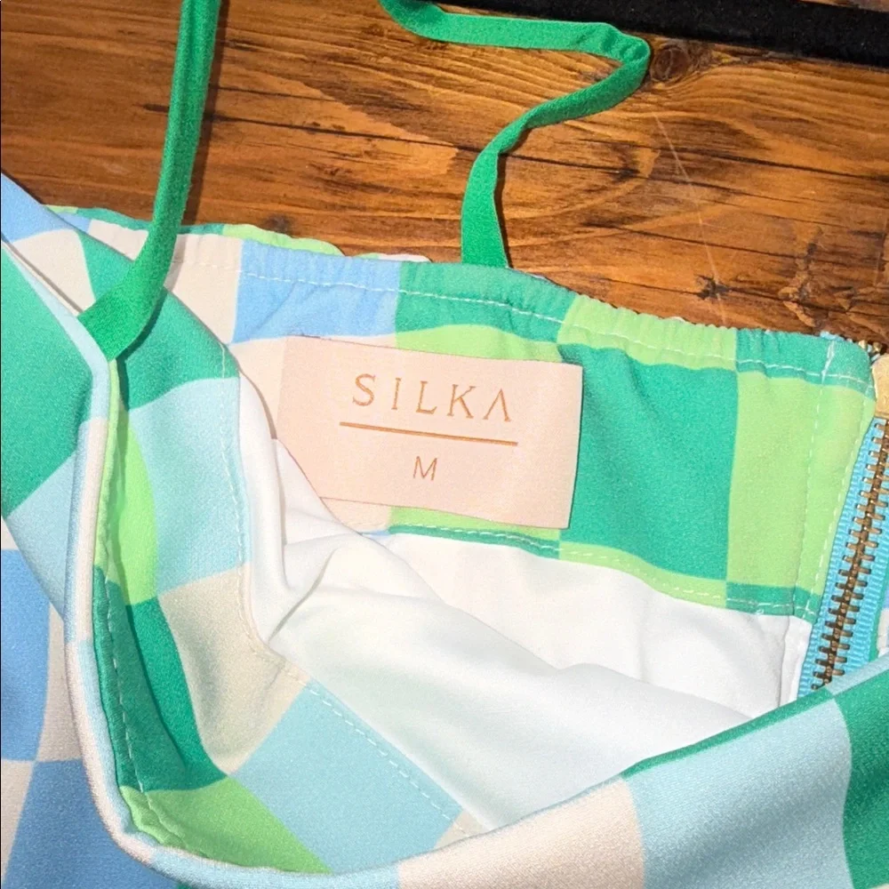 Silka Green and Blue Checkered Mini Dress. Medium. - Picture 2 of 11